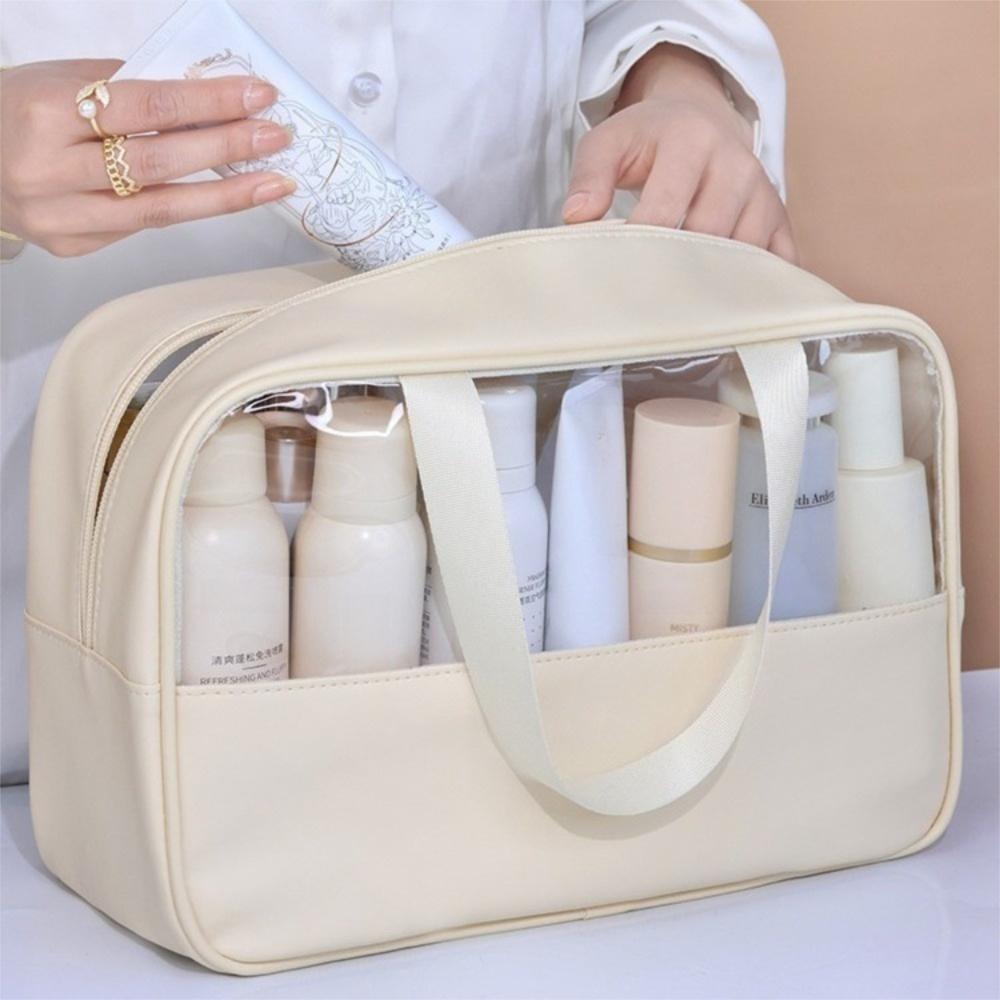Portable Large Capacity Cosmetic Bag See-Through Zipper Clear Makeup Bag Bath Bag Travel