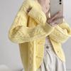 Horn Button Cable Knit Cardigan Autumn Winter Coat Short Lazy Round Neck Loose Sweater Top