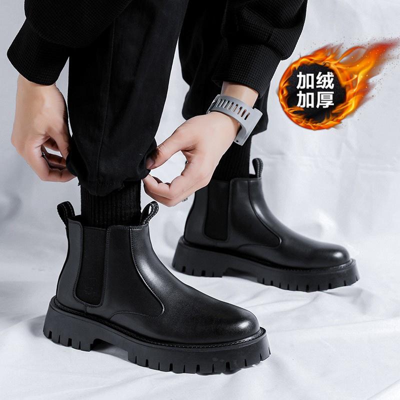 Thick-soled Martin boots winter new British style warm high-top leather shoes locomotive velvet boots leather boots