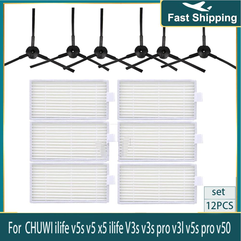 Side Brush HEPA Filter Kit for ilife v5s v5 x5 ilife V3s v3s pro v3l v5s pro v50 Robot Vacuum Cleaner Panda x500