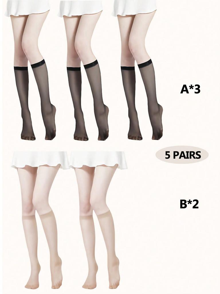 5/6 Pairs Women Ultra-thin Stockings Transparent Elasticity Ladies Knee Socks Summer Long Socks for Girls Stocking