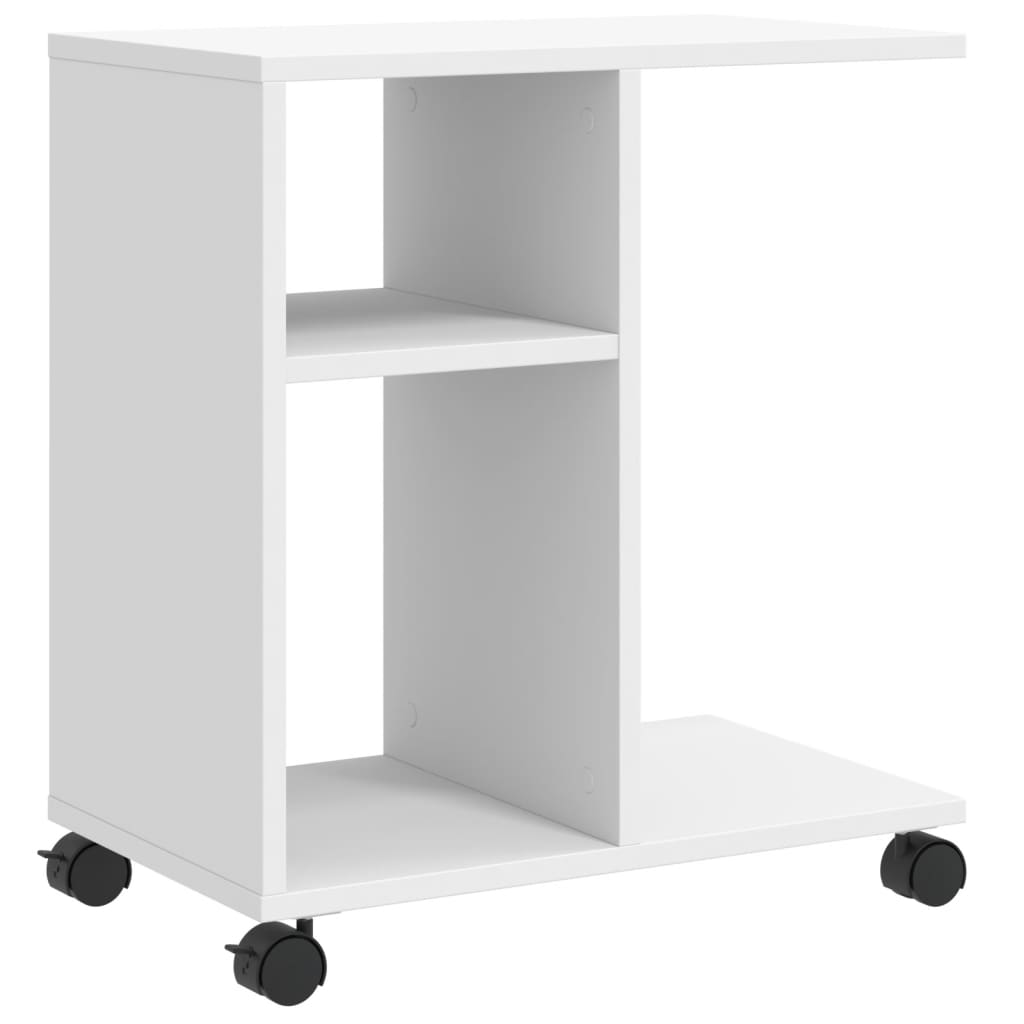 Mobile Side Table with Wheels, Open Storage System Suitable for Living Room, Bedroom, and Bathroom, White 50x30x55 Cm