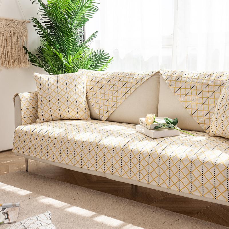 Simple Modern Cotton Sofa Cover Linen Four Seasons Woven Sofa Towel High-End Living Room Solid Wood Cotton Linen Sofa Cushion
