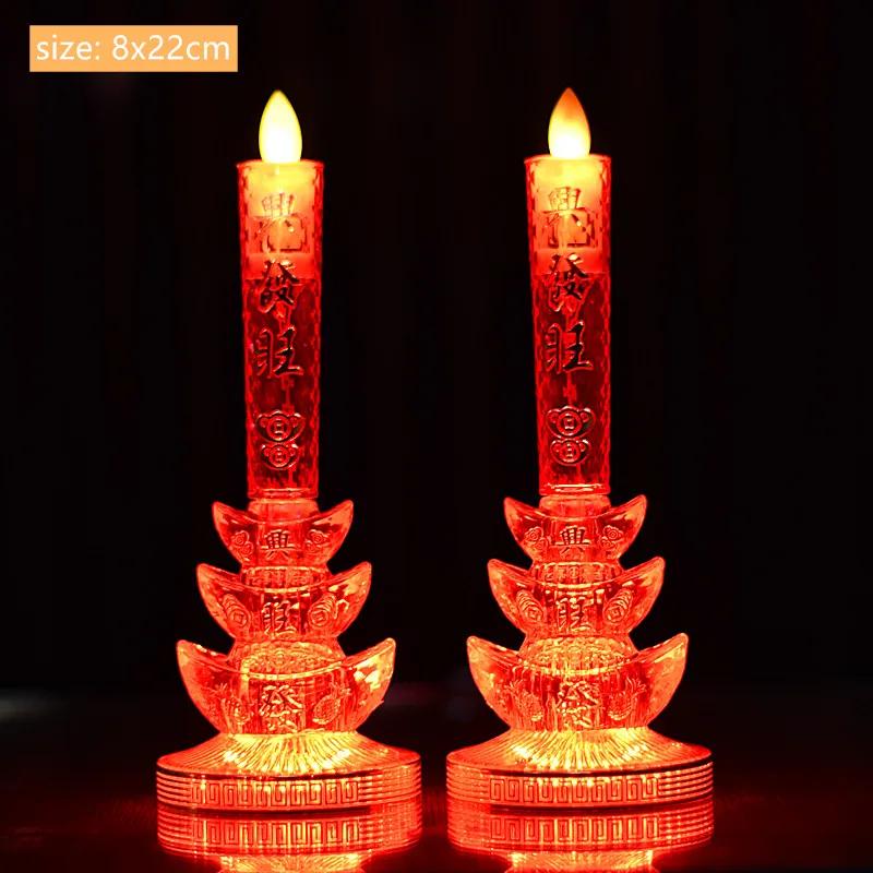 2pcs LED Simulation Flame Candle Lamp Buddhist Electric Light Guanyin Enshrined Ornament Home Fengdhui Decoration