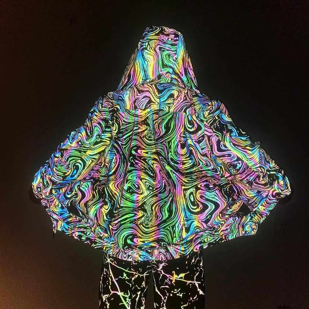 BRUST 2026 Herrenkleidung Radium Reflektierendes Muster Jacke Vollständig Reflektierende Jacke Leichte Kapuzenjacke Hip Hop Kapuzenjacke Windjacke Kapuzenjacke Straßenjacke