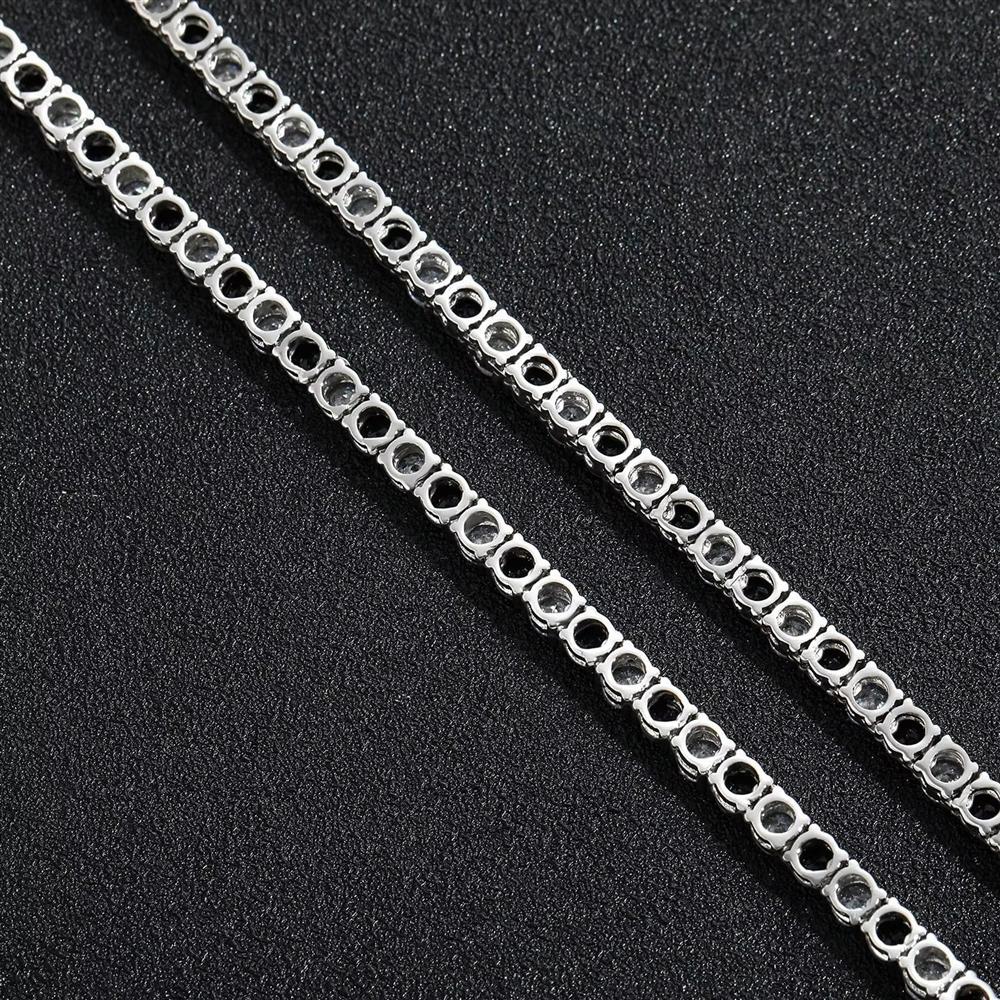 Trendy Contrast Black White 4mm Tennis Bracelet Iced Out CZ Chain with Secure Spring Clasp Hip Hop Jewelry