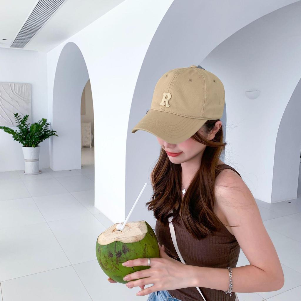 R Letter embroidered soft-top baseball cap for men, Korean style, niche design, suitable for large head sizes, makes the face look smaller, versatile