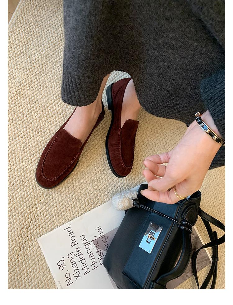 

Super soft lambskin thick-soled loafers women s genuine leather retro not tired feet soft-soled single shoes one pedal lazy small leather shoes 40