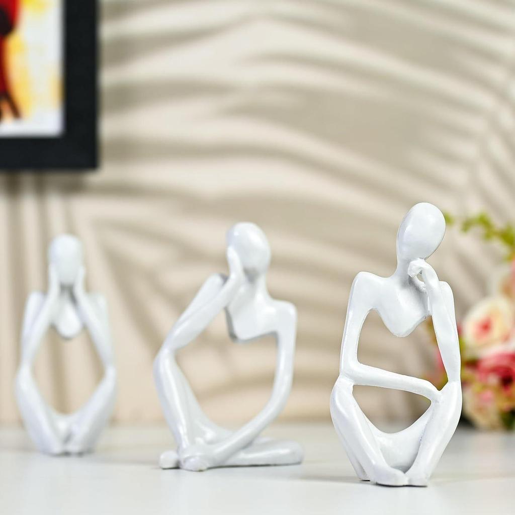 Set of 3 White Resin Thinker Statues – Abstract Modern Art for Home, Office, and Chic Décor, Thoughtful Gift for Any Occasion