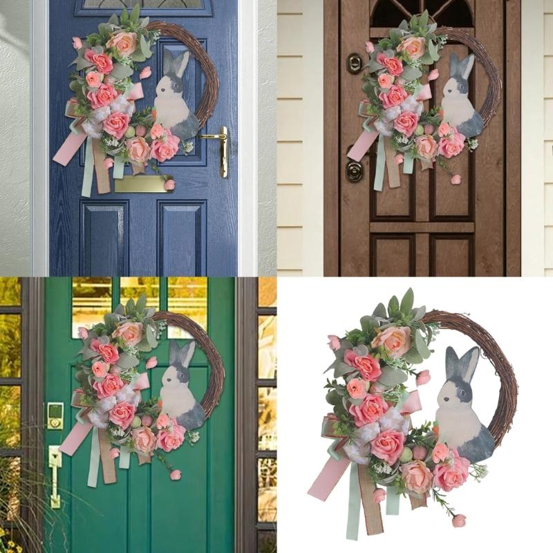 Artificial Easter Rabbit Wreath Accessory for Front Door Rabbit Eggs Spring Decoration for Indoors and Outdoor Use