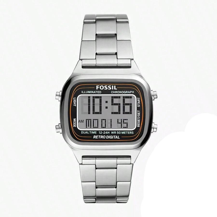 

Fossil Ретро Цифровий Сріблястий Циферблат Сріблястий Сталевий Ремінець Чоловічий Годинник - FS5844 чорний
