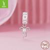 Romantic Pink Bow S925 Silver Pendant Jewelry Accessories Sweet High Heels Champagne Diy Beads