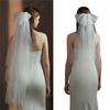 Flower Girl Veil Pearls Bow Hair Wedding Headpeice White Sheer Head Covering