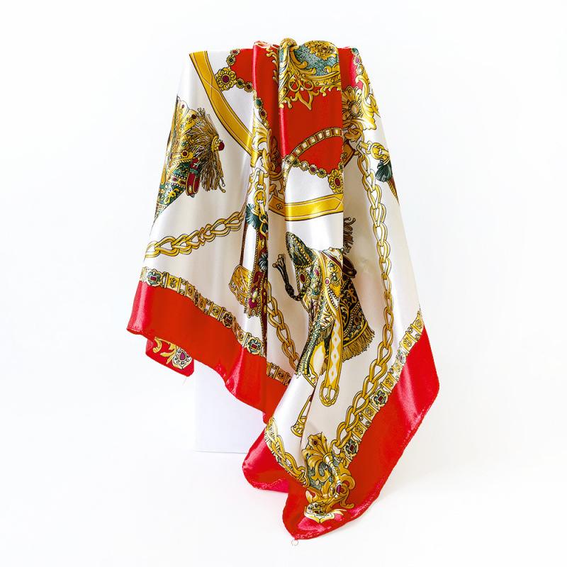 Women’s Fashionable and Versatile Saddle-Patterned Scarf, 90cm Square Rayon Headscarf 90x90cm