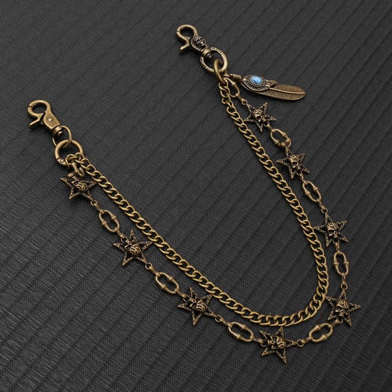 Punk Hip Hop Double Layer Metal Waist Chain With Star Feather Charms Unisex Fashion Belt Accessory