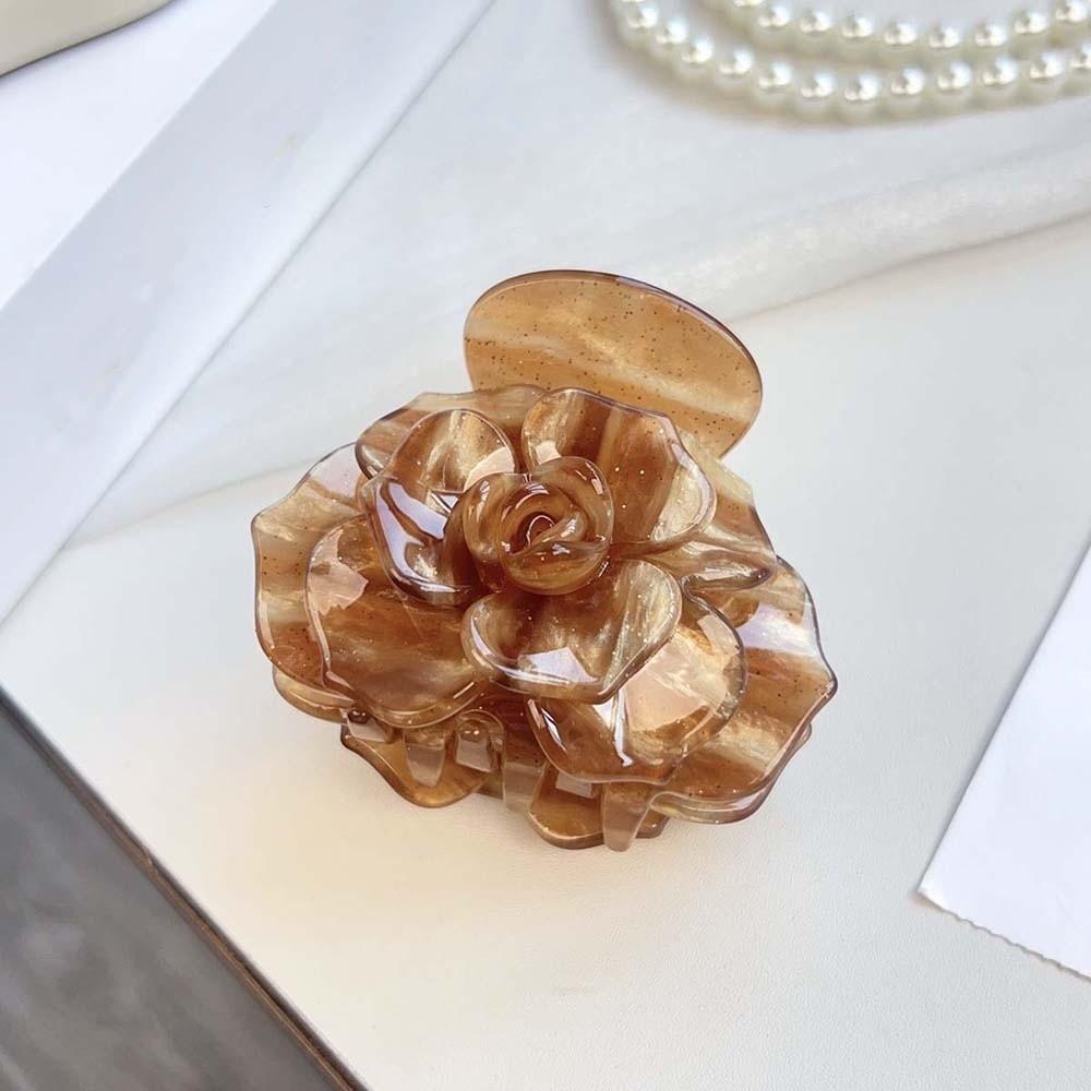 Elegant Flower Shark Clip Korean Style Acetic Acid Hair Claw Fashion Camellia Hair Claw Daily