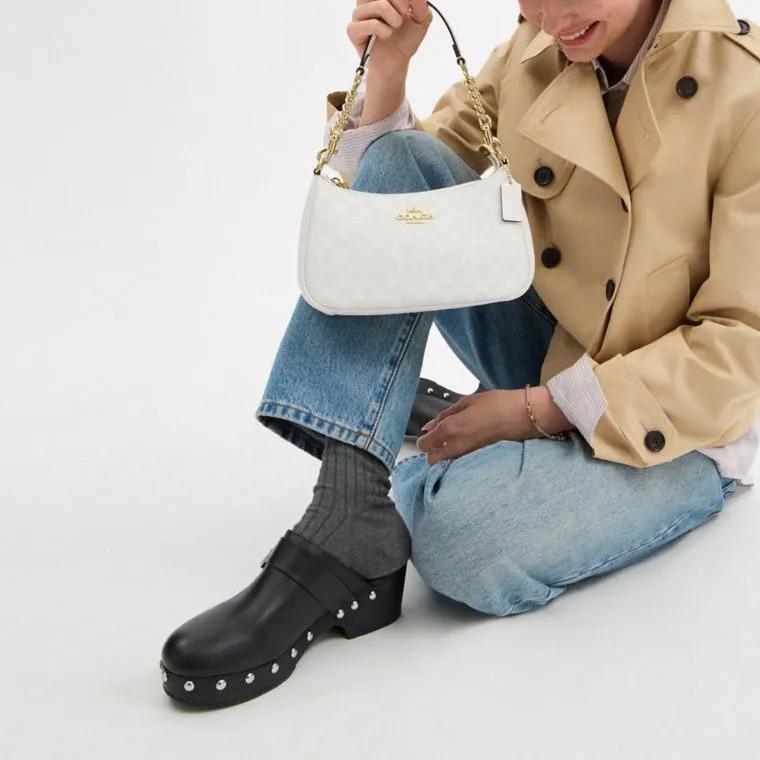 Coach Sac bandoulière Teri 25 Marque Micro Logo Bandoulière amovible Similicuir Moyen Sacs pour femmes Blanc craie CV933-IMXU5
