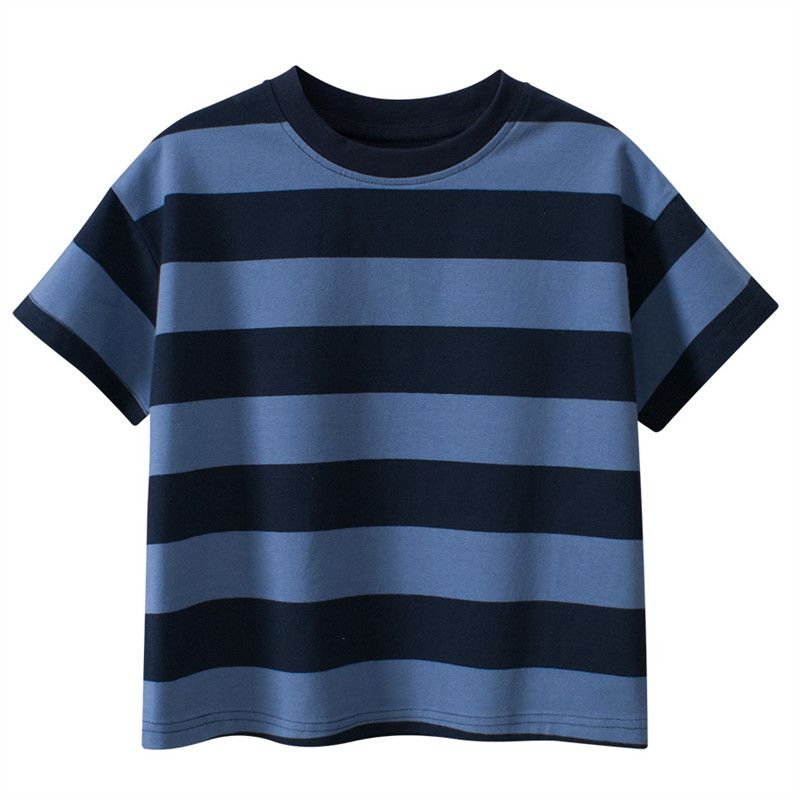 Children's Brand Export Clothing 2026 Summer New Style Kids' 95% Cotton Short-Sleeve T-Shirt Korean Style Colorful Thick Stripes
