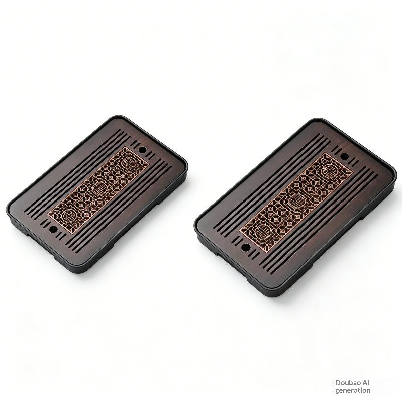 Double-Layer Wooden Tea Tray Engraved Floral Rectangular Food Safe Wood Tray Ideal for Home Tea Party Gifting Occasions
