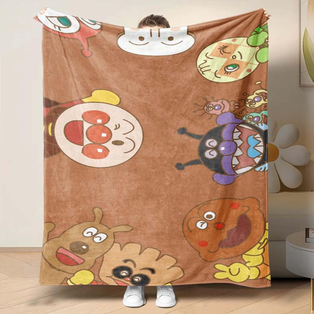 Kawaii Anpanman Printed Throw Blanket Soft Comfortable Warm Blanket For Kids Nursery Bedroom Living Room Office Travel Camping