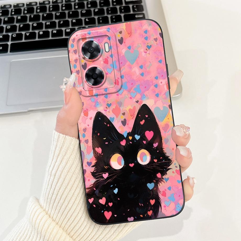 For Oppo A57 A57s A57e A77 A77s 4G Phone Case Oppo A77 5G A56s Back Cover Soft Liquid Silicone Pnada Rabbit Flower Cute Bumper