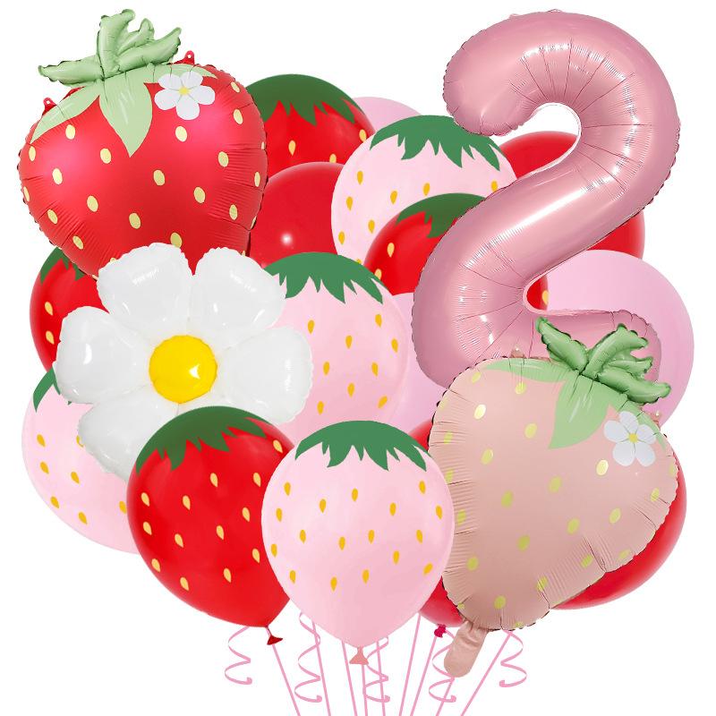 20pcs Strawberry Themed Party Decor Balloons Cute 12inch Strawberry Latex Balloon Kids Birthday Baby Shower Fruit Party Supplies