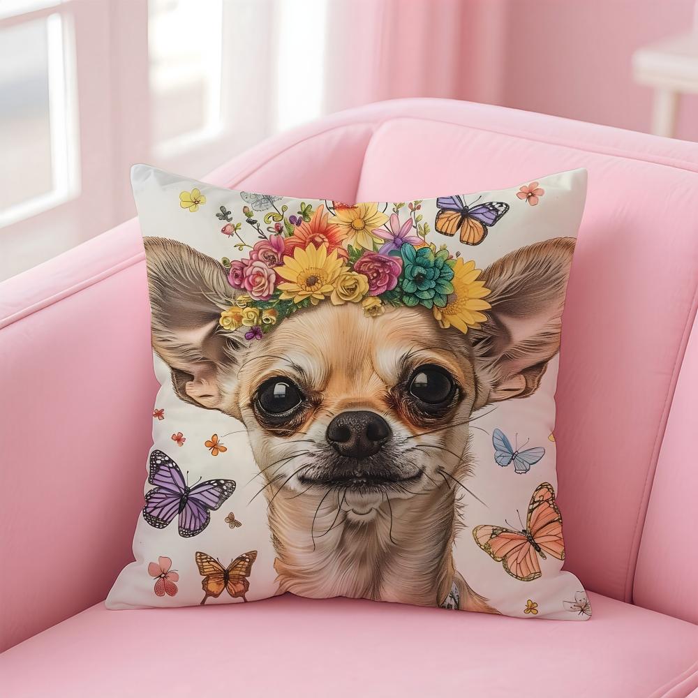 NICE CUTE Chihuahua dog Cushion Cover Pillow Case Soft Friendly Fabric  Concealed Zipper