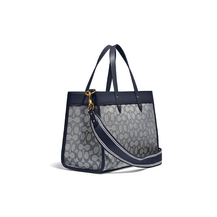 Coach Field 30 Horizontal Monogram Large Capacity Fabric And Leather Tote Bag Women tote Navy-Blue C3282-B4RH3