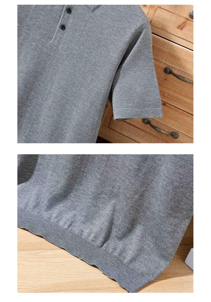 Men's Casual Polo Collar Knitwear: Spring/Summer Solid Color Short Sleeve Pullover