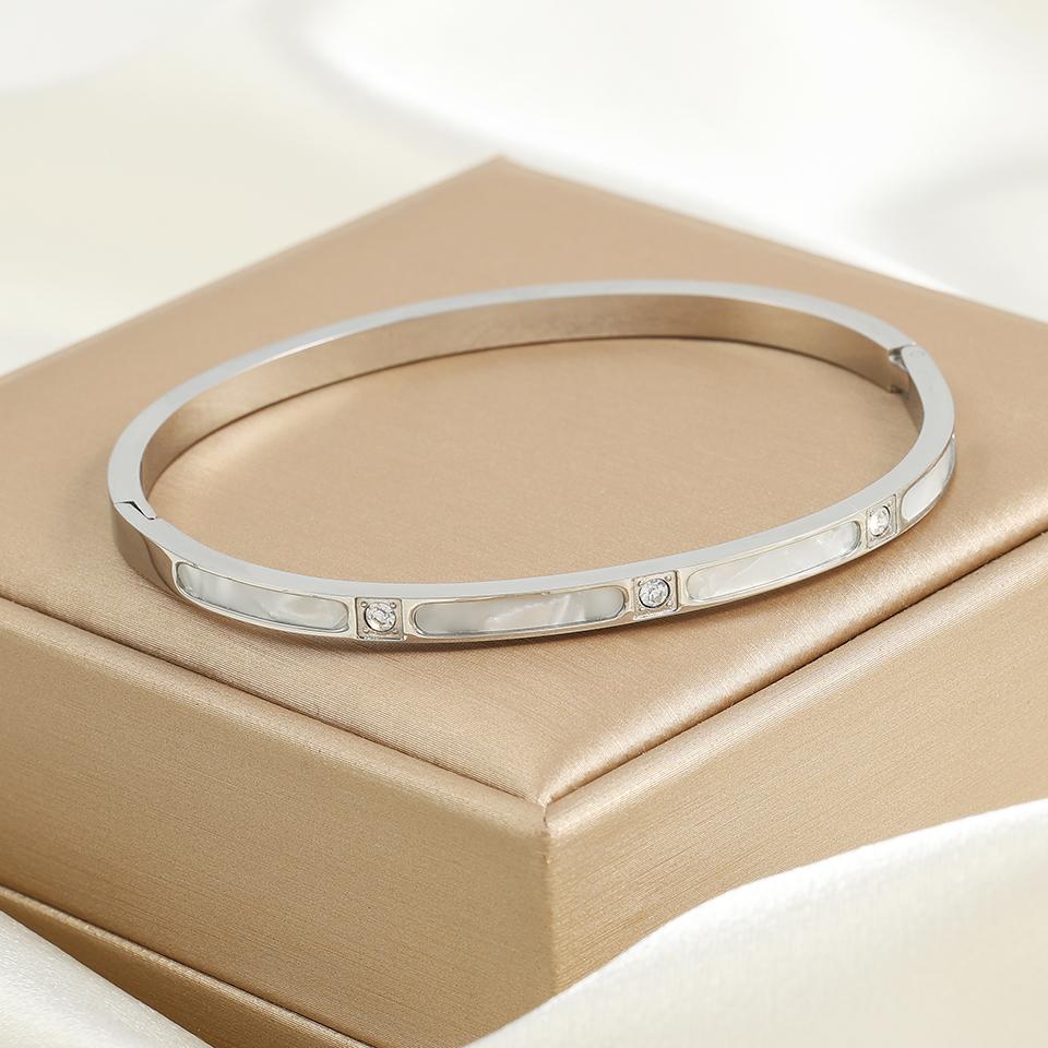 

ZAKOL Нишевый Дизайн Белый Перламутр Ракушка Нержавеющая Сталь Браслет для Женщин Мода Инкрустированный Цирконием Ежедневный Браслет Циркон Подарок