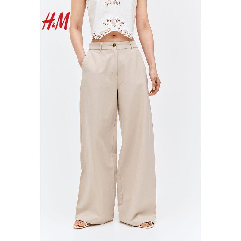 

HM 2025 Лето Новая Женская одежда Мода Повседневный Повседневный Смесь льна Широкие брюки 1259341 Light beige 155/60