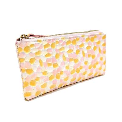 Karukuru Women's Stained Glass-Style L-Zip Long Wallet, FRS-EN006, Pink