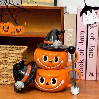 New Halloween Gift with Lid Ceramic Cup Ugly Cute Pumpkin Magic Hat Mug for Girlfriend Birthday Gift