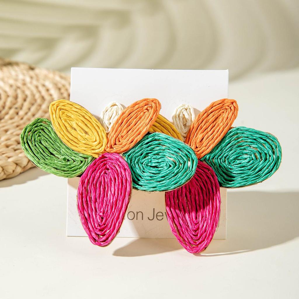 Boucles d'oreilles Fleurs Lafite Style Dopamine Coloré d'Été pour Femmes, Bijoux Doux et Mignons Adaptés pour Voyager avec des Boucles d'Oreilles