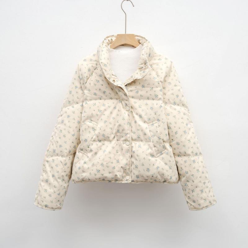 Winter new stand-up collar small white duck down jacket short bread jacket small floral down jacket women