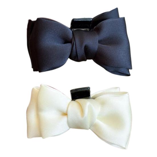 Women Hairpin Smooth Satin Bowknot Decor Anti-slip Teeth Hair Clip Side Bang Small Hair