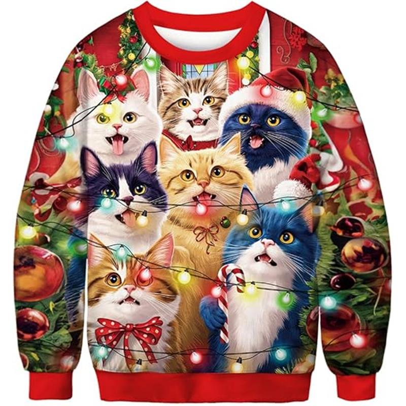 Funny Animal Alpaca Graphic Ugly Christmas Sweater Fashion Pet Cat Dog Sweatshirts For Women Clothes Xmas O Neck Pullovers Tops