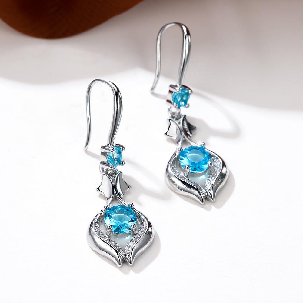 Blue Zircon Water Drop Earrings with Diamonds, Long Design Sense, Elegant Temperament, Fringed Earrings.