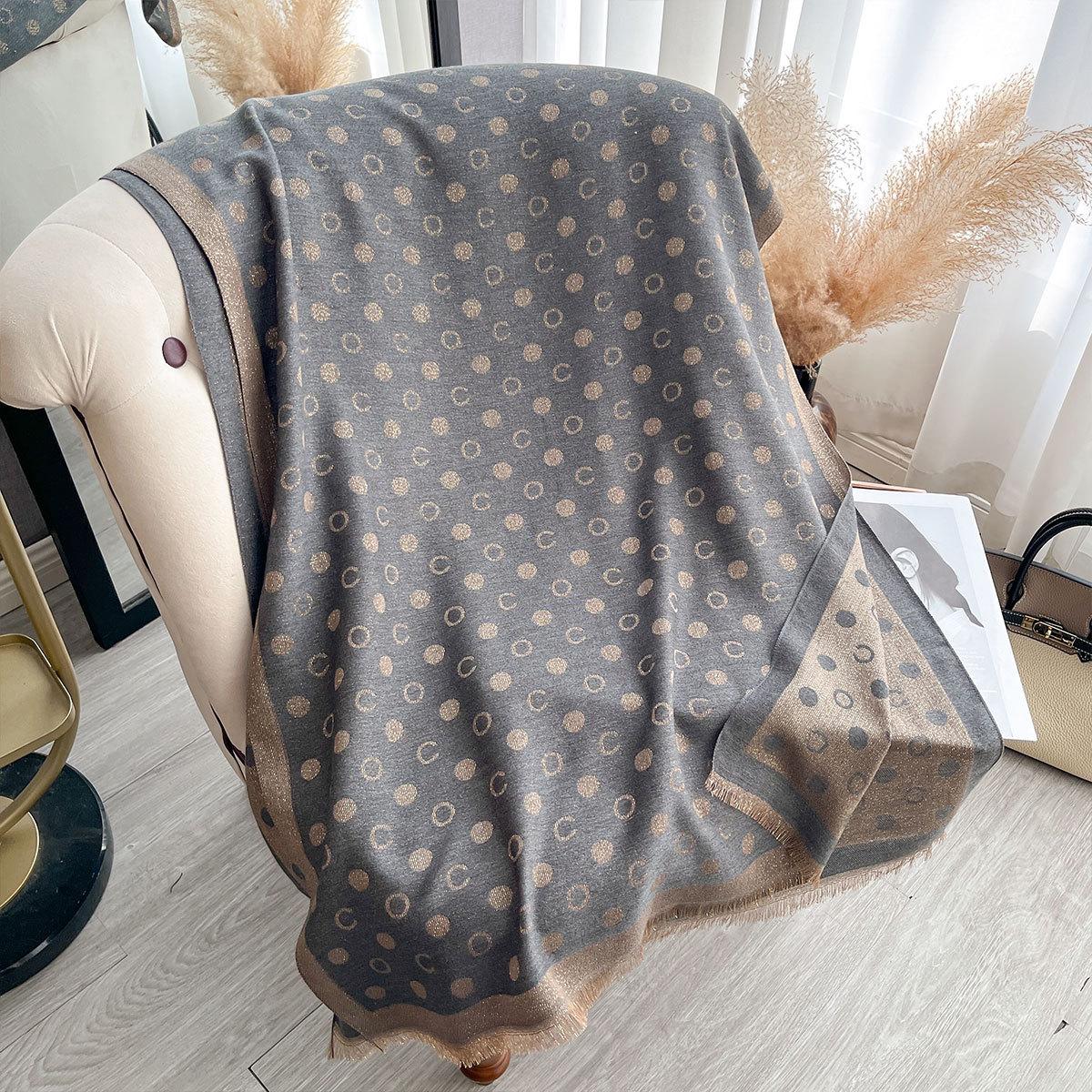 

Новый шарф женский весенне-осенний тонкий шарф имитация кашемира в горошек простой модный платок серый