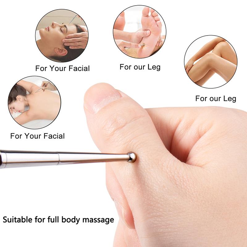 

1 шт. Ручка для акупунктуры с двойной головкой, инструменты для рефлексотерапии лица, инструмент для массажа триггерных точек из нержавеющей стали, инструмент для массажа глубоких тканей