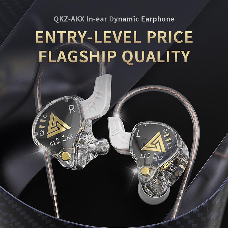 QKZ AKX HIFI Heavy Bass Transparent Earphones IEM Monitor Level 3.5mm In-Ear Music Headphone Dynamic With Mic Wired Headset DMX