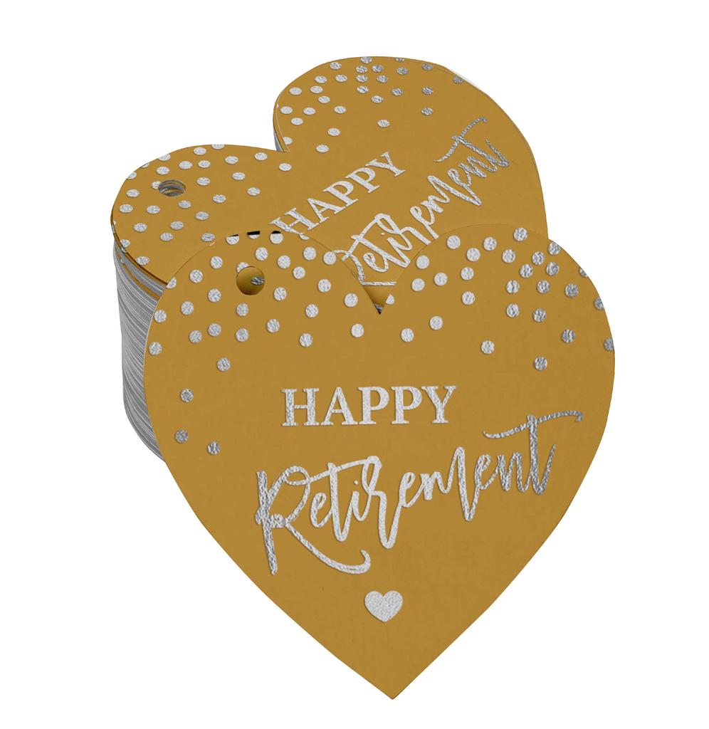 Inkdotpot Silver Foil Paper Hang Tag Happy Retirement Favor Tag 100 Pieces