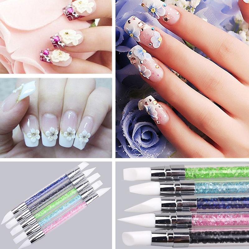 

Fashion Women Ladies Nail Art Brush Dotting Tools 2 Way Nail Art Sculpture Pen Silicone Carving Craft
