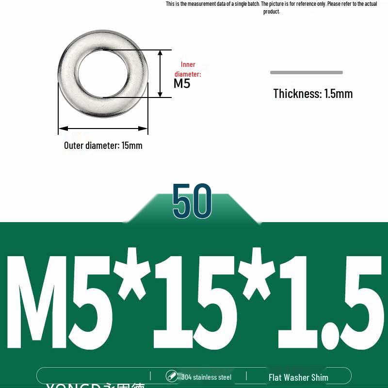 304 Stainless Steel Thickened Flat Washer / Ultra-thin Metal Gasket, Sizes M1.6-M10