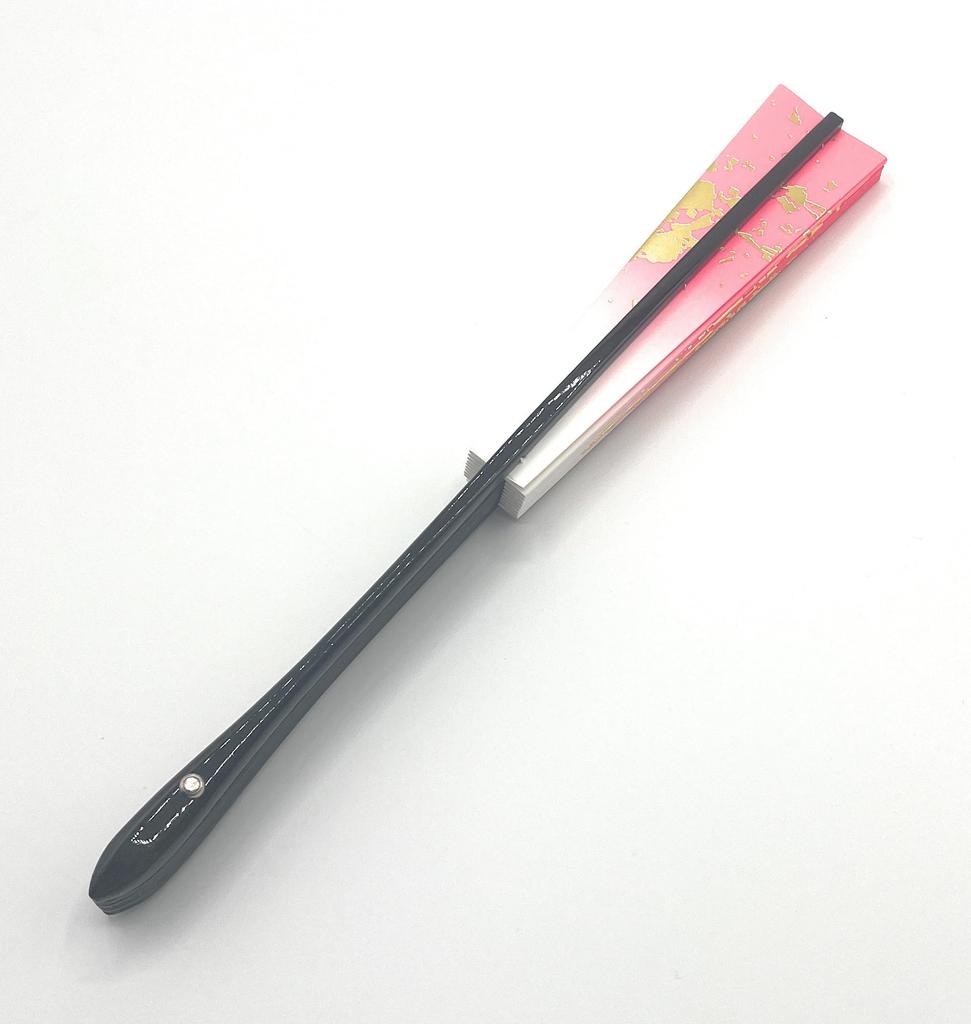 Liebesfächer, 1400mm x 1528mm, Farbiges Papier mit Rotverlauf, 9.5cm, Schwarz lackiertes Knochenmaterial, Fächerbox, für Tanz (Rosa)