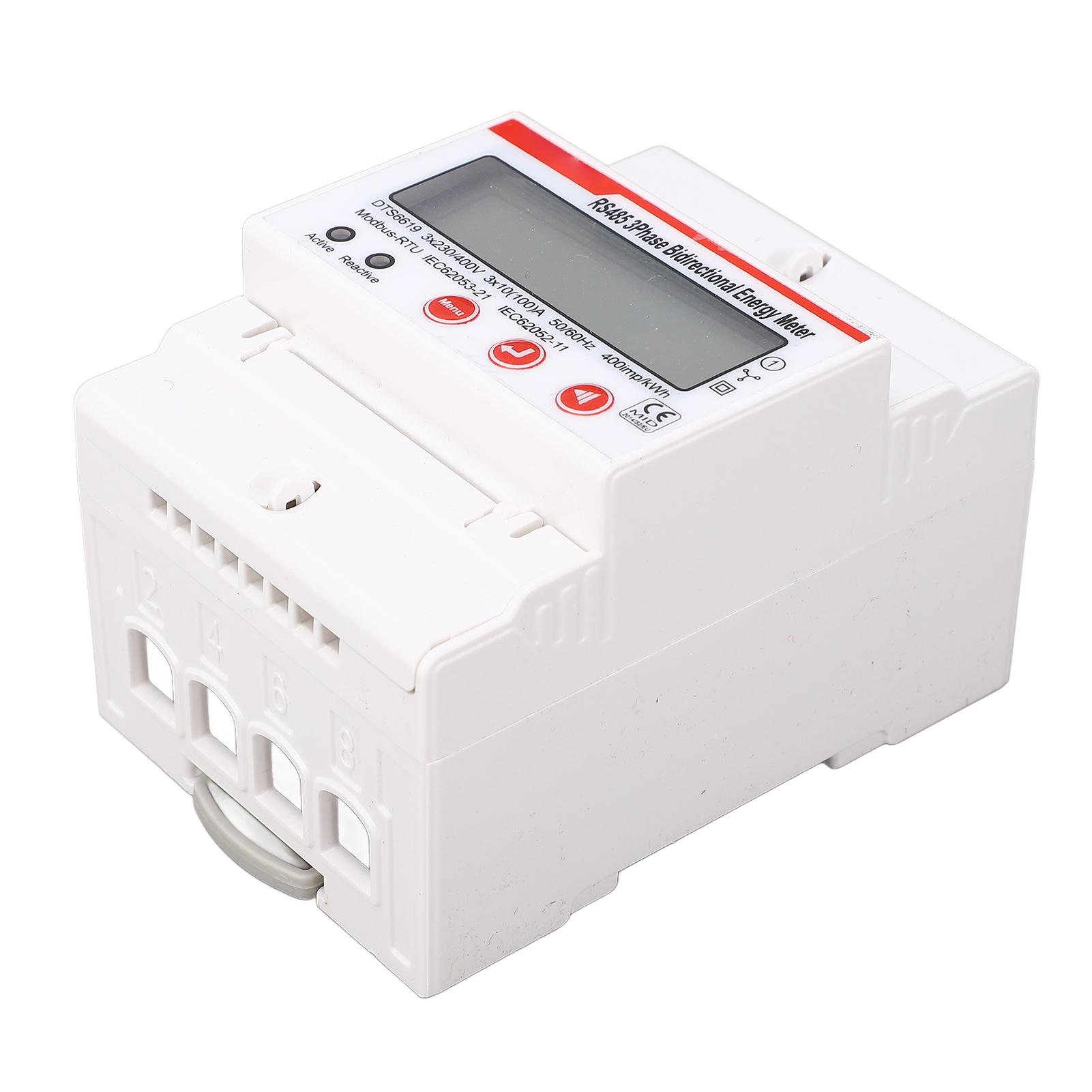 

DIN Rail Power Meter 3 Phase 4 Wires Multifunctional LCD Display Voltmeter Ammeter Frequency Power
