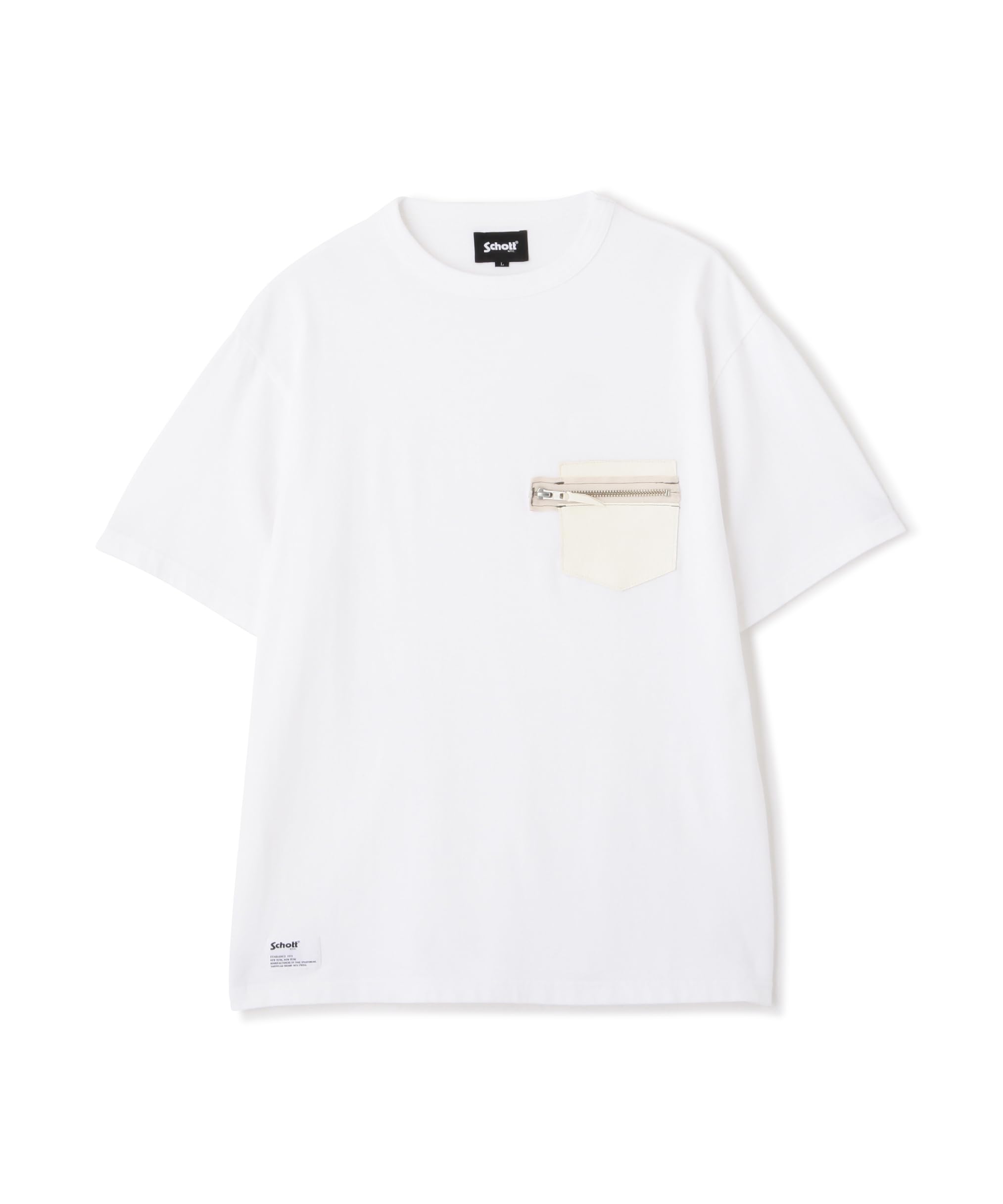 Schott NYC Кастомная футболка с молнией и карманом из кожи, Мужская, Размер M, 030, Белый, 782-4134003