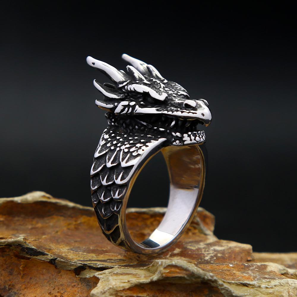 Bague Tête de Dragon Nordique Vintage Acier Inoxydable Viking Amulette Bagues Pour Hommes Mode Punk Bijoux Animaliers Cadeau Dropshipping