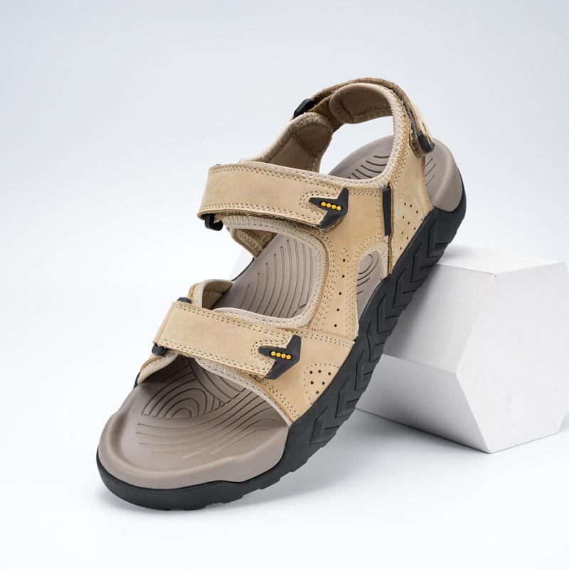 Fashion New Summer Men Sandals Genuine Leather Summer Casual Shoes Outdoor Male Beach Shoes Open-toe Roman Shoes Sandals Plus Size 36-47