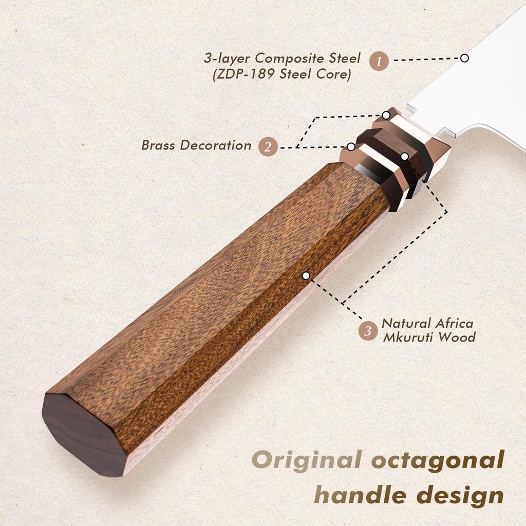 Grandsharp 3 Layer Composite ZDP-189 Steel 5.5 Inch Bunka Knife Chef Knife Mkuruti Wood Handle 420J2 Stainless Steel Cutter